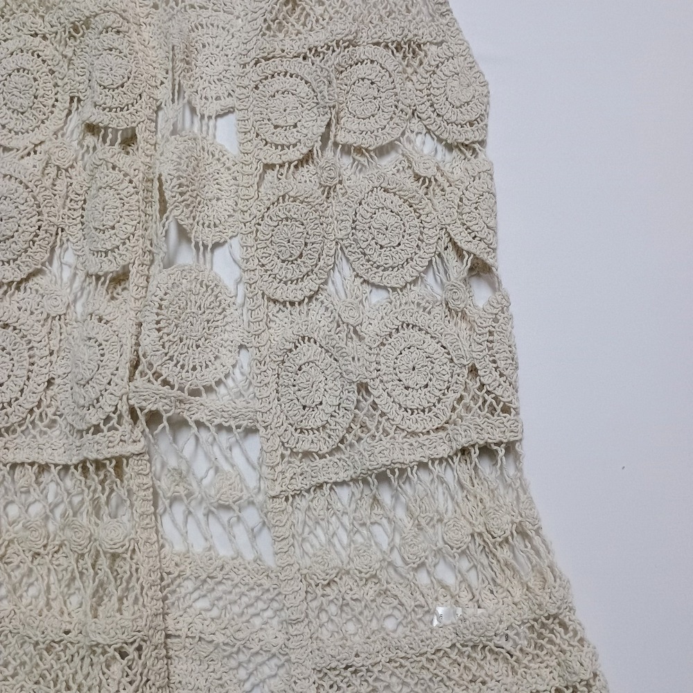 Yaira NWT Crochet Cream Long Vest Open Beach Festival Boho Cottagecore Cotton - Picture 2 of 7